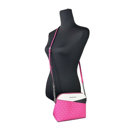 NEW  Michael Kors Jet Set Travel Medium X Cross Dome Crossbody Bag Pink White - Picture 4 of 6